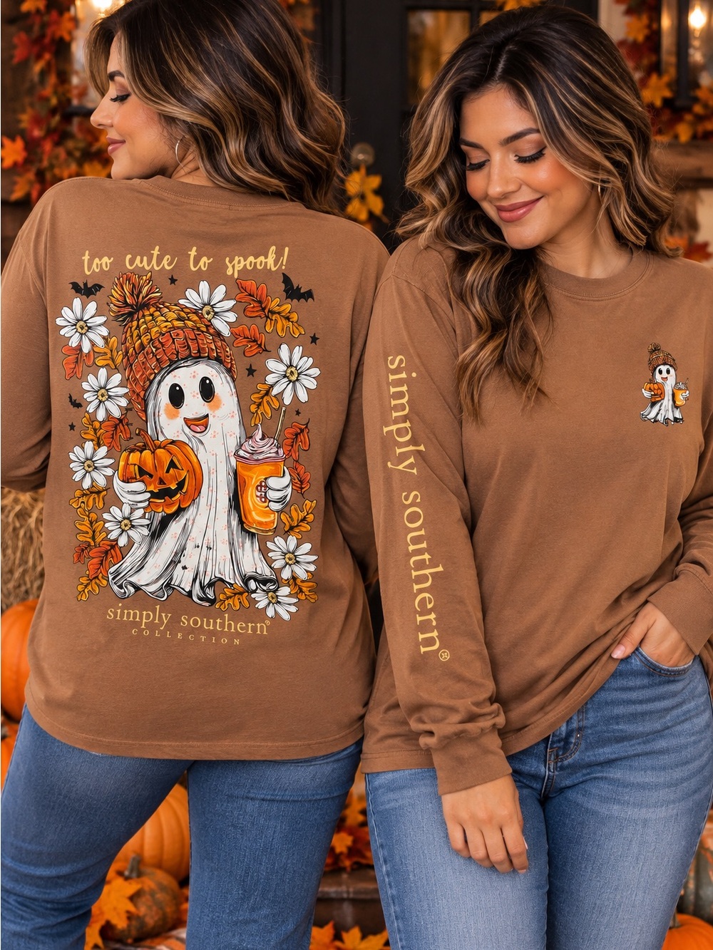 Simply Southern Brown 'Too Cute to Spook' Ghost Graphic Crewneck